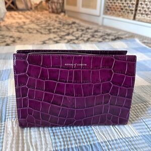 Aspinal of London Purple Croc Embossed Leather Cosmetic Case